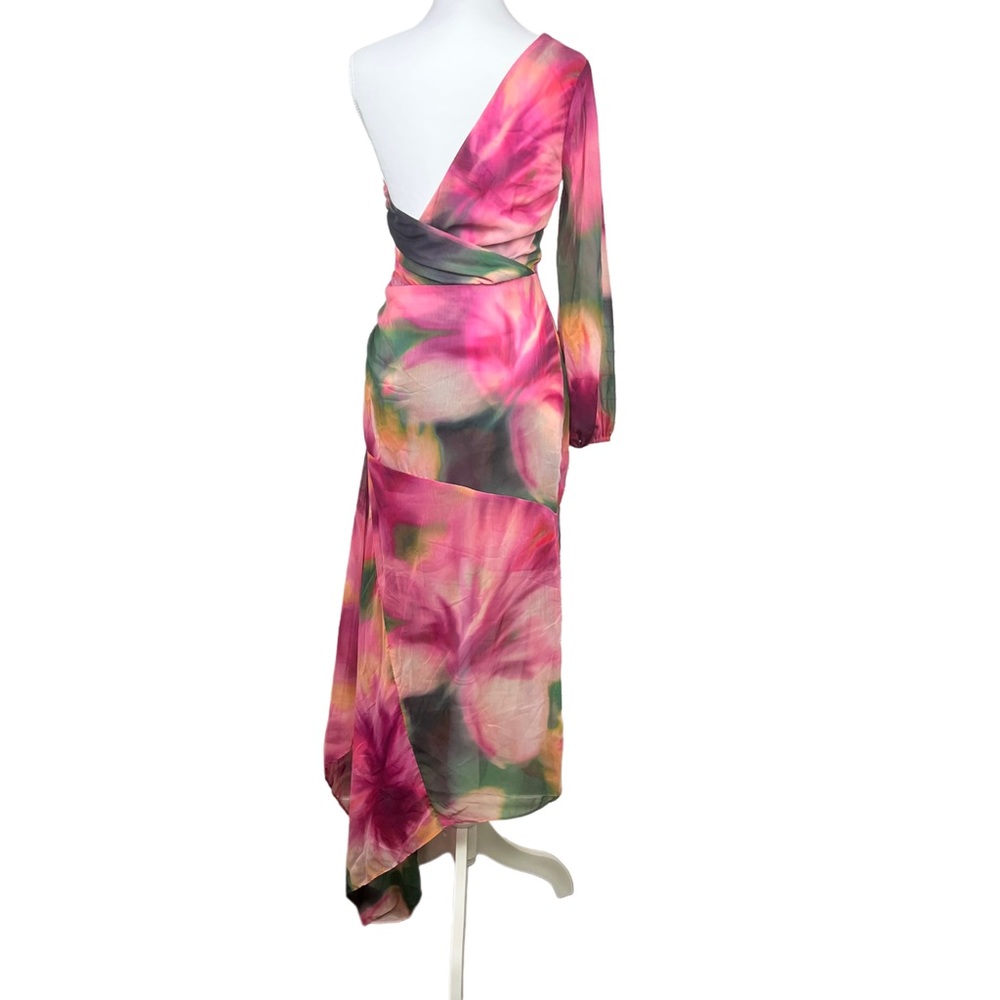 NWT MISA Los Angeles Blurred Hibiscus One Shoulder Maxi Dress XS Silk Chiffon - Picture 2 of 4